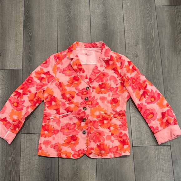 Sundance Sunrise Bloom Blazer Jacket Floral Boho Linen Cotton Coral Sz M - Picture 2 of 6